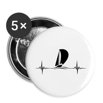 Segeln Puls Meer Segelboot Herzschlag - Buttons groß 56 mm (5er Pack) - Weiß - Vorne