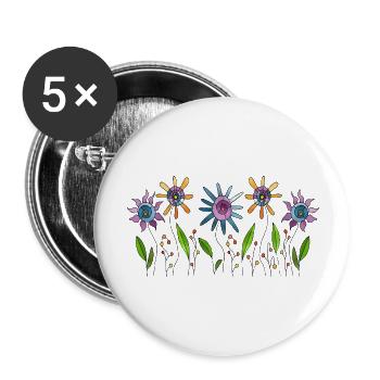 Fleur - Lot de 5 grands badges (56 mm) - blanc - Devant