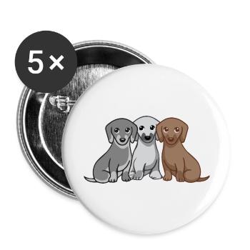 Drei Hunde - Buttons groß 56 mm (5er Pack) - Weiß - Vorne