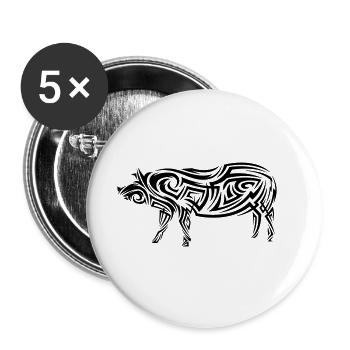 Schwein Tribal Tattoo - Buttons groß 56 mm (5er Pack) - Weiß - Vorne