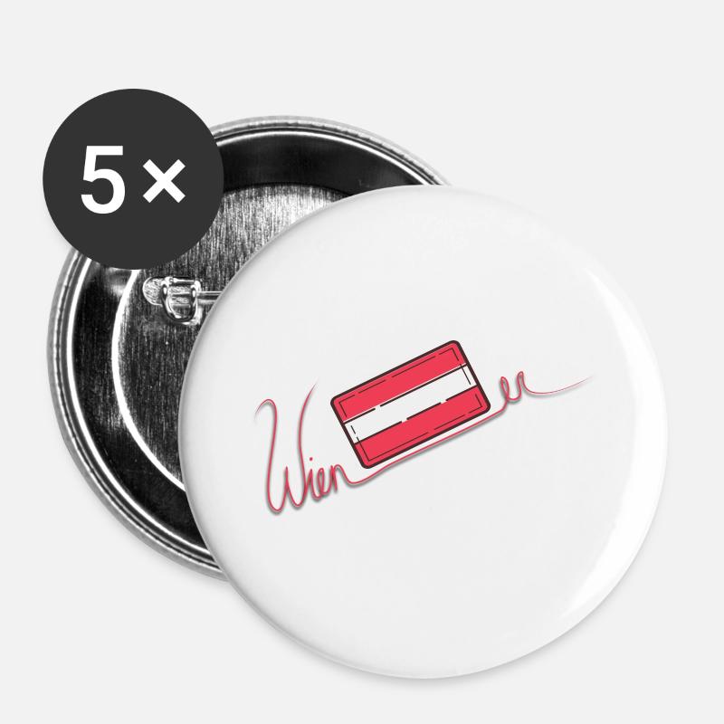 Viennese lettering with Austrian flag - Buttons large 2.2''/56 mm (5-pack) - white