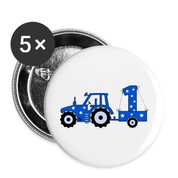 Tracteur 1er anniversaire - Lot de 5 grands badges (56 mm) - blanc - Devant