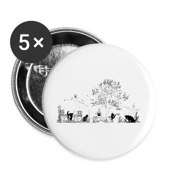 Dessin d’un jardin luxuriant avec des chats - Lot de 5 grands badges (56 mm) - blanc - Devant