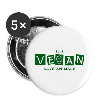 GO VEGAN - SAVE ANIMALS - Buttons groß 56 mm (5er Pack) - Weiß - Vorne
