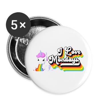I Love Mondays Einhorn - Buttons groß 56 mm (5er Pack) - Weiß - Vorne