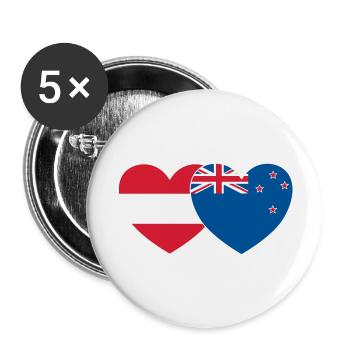 Österreich Neuseeland Flagge Herz - Buttons groß 56 mm (5er Pack) - Weiß - Vorne