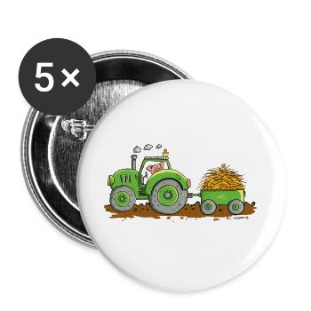 Pig drives tractor with trailer farm - Buttons large 2.2''/56 mm (5-pack) - white - Front