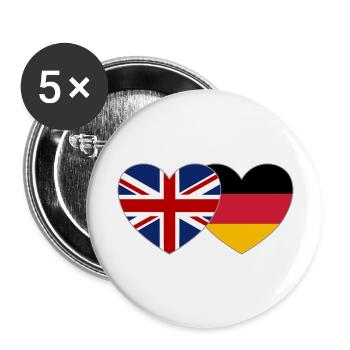United Kingdom Germany Flag Heart - Buttons large 2.2''/56 mm (5-pack) - white - Front