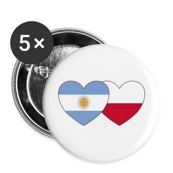 Argentine Pologne Drapeau Cœur - Lot de 5 grands badges (56 mm) - blanc - Devant