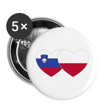 Slowenien Polen Flagge Herz - Buttons groß 56 mm (5er Pack) - Weiß - Vorne
