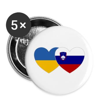Ukraine Slowenien Flagge Herz - Buttons groß 56 mm (5er Pack) - Weiß - Vorne