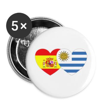 Spanien Uruguay Flagge Herz - Buttons groß 56 mm (5er Pack) - Weiß - Vorne