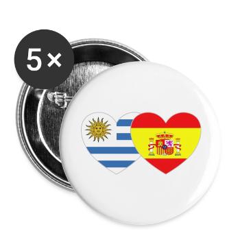 Uruguay Spanien Flagge Herz - Buttons groß 56 mm (5er Pack) - Weiß - Vorne