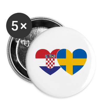 Kroatien Schweden Flagge Herz - Buttons groß 56 mm (5er Pack) - Weiß - Vorne