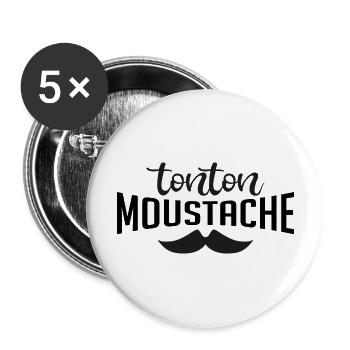 tonton moustache - Lot de 5 grands badges (56 mm) - blanc - Devant