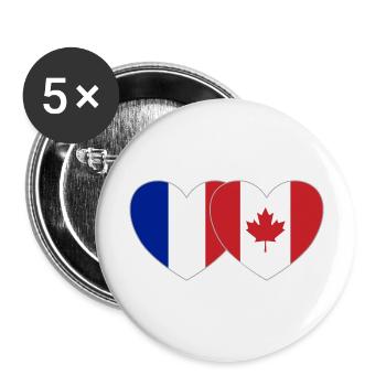 Frankreich Kanada Flagge Herz - Buttons groß 56 mm (5er Pack) - Weiß - Vorne