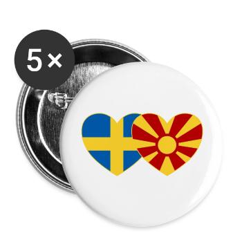 Schweden Mazedonien Flagge Herz - Buttons groß 56 mm (5er Pack) - Weiß - Vorne