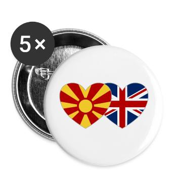 Mazedonien England Flagge Herz - Buttons groß 56 mm (5er Pack) - Weiß - Vorne