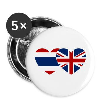 Thailand England Flagge Herz - Buttons groß 56 mm (5er Pack) - Weiß - Vorne