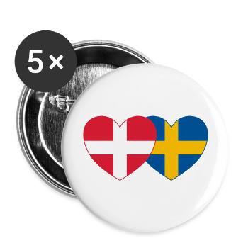 Dänemark Schweden Flagge Herz - Buttons groß 56 mm (5er Pack) - Weiß - Vorne
