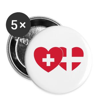 Suisse Danemark Flag Heart - Lot de 5 grands badges (56 mm) - blanc - Devant