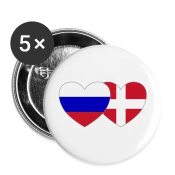 Russia Denmark Flag Heart - Buttons large 2.2''/56 mm (5-pack) - white - Front