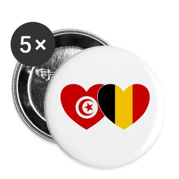 Tunisie Belgique Drapeau Coeur - Lot de 5 grands badges (56 mm) - blanc - Devant