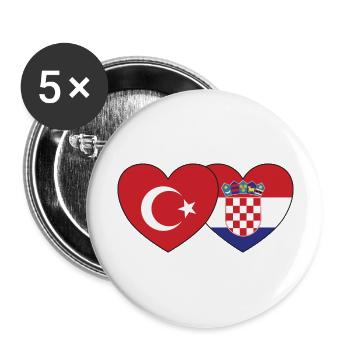 Turkey Croatia Flag Heart - Buttons large 2.2''/56 mm (5-pack) - white - Front