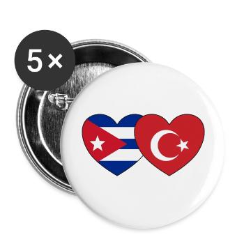Cuba Turkey Flag Heart - Buttons large 2.2''/56 mm (5-pack) - white - Front