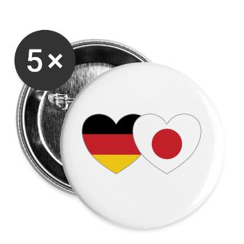 Deutschland Japan Flagge Herz - Buttons groß 56 mm (5er Pack) - Weiß - Vorne