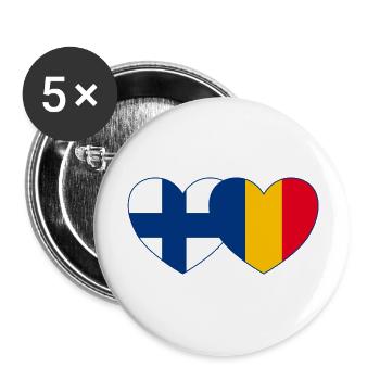 Finland Romania Flag Heart - Buttons large 2.2''/56 mm (5-pack) - white - Front