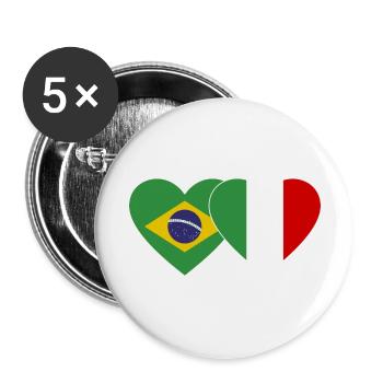 Italie Brésil Drapeau Coeur large - Lot de 5 grands badges (56 mm) - blanc - Devant