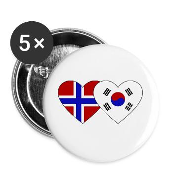 Norway South Korea Flag Heart - Buttons large 2.2''/56 mm (5-pack) - white - Front