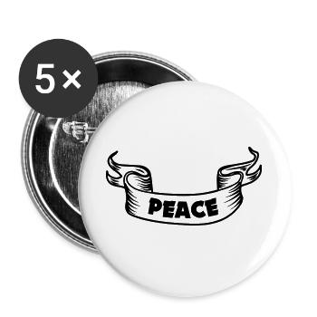 Bannertext mit dem Wort "Frieden FRIEDEN" - Buttons groß 56 mm (5er Pack) - Weiß - Vorne