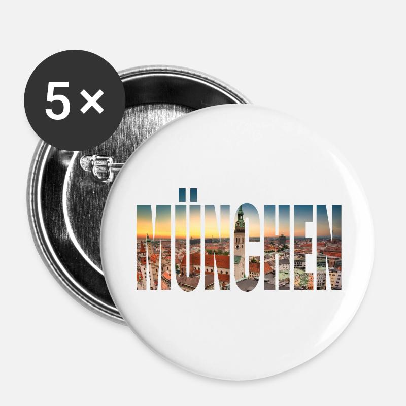 München SKYLINE - Buttons groß 56 mm (5er Pack) - Weiß