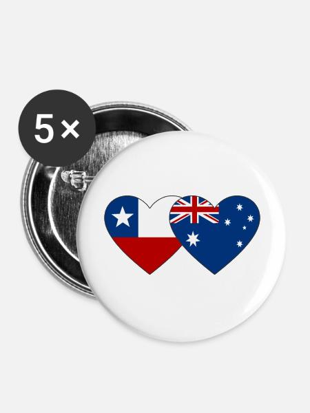 Chile Australien Flagge Herz - Buttons groß 56 mm (5er Pack) - Weiß