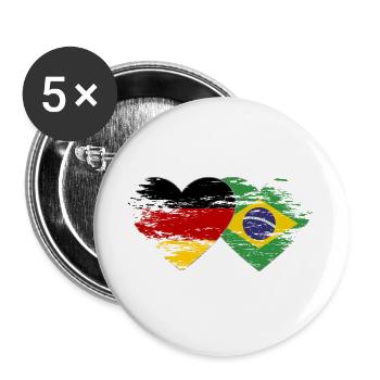 Germany Brazil flag used heart - Buttons large 2.2''/56 mm (5-pack) - white - Front