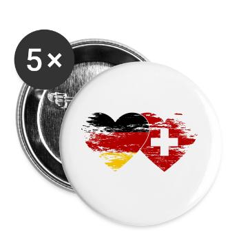 Germany Switzerland Flag used heart - Buttons large 2.2''/56 mm (5-pack) - white - Front