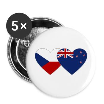 Tschechien Neuseeland Flagge Herz - Buttons groß 56 mm (5er Pack) - Weiß - Vorne