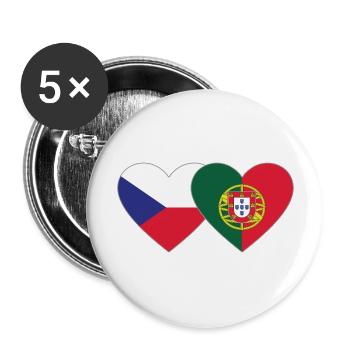 Tschechien Portugal Flagge Herz - Buttons groß 56 mm (5er Pack) - Weiß - Vorne