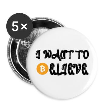 Bitcoin Trading Crypto Aktien - Buttons groß 56 mm (5er Pack) - Weiß - Vorne