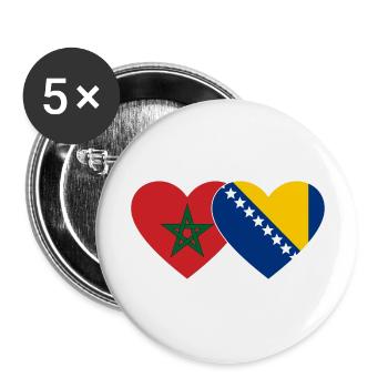 Maroc Bosnie Flag Coeur - Lot de 5 grands badges (56 mm) - blanc - Devant