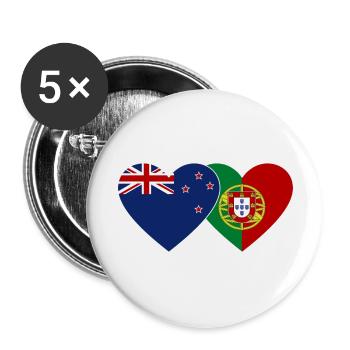 Neuseeland Portugal Flagge Herz - Buttons groß 56 mm (5er Pack) - Weiß - Vorne