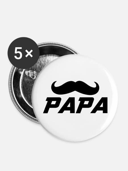 Papa und Schnurrbart - Buttons groß 56 mm (5er Pack) - Weiß