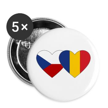 Tschechien Rumänien Flagge Herz - Buttons groß 56 mm (5er Pack) - Weiß - Vorne