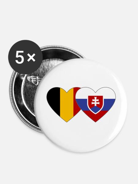 Belgien Slowakei Flagge Herz - Buttons groß 56 mm (5er Pack) - Weiß