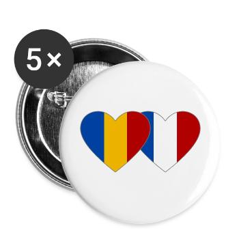 Roumanie France Flag Coeur - Lot de 5 grands badges (56 mm) - blanc - Devant