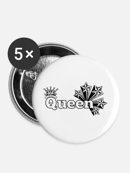 Königin mit Sternen und Krone - Buttons groß 56 mm (5er Pack) - Weiß