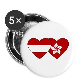 Austria Hong Kong Flag Heart - Buttons large 2.2''/56 mm (5-pack) - white - Front