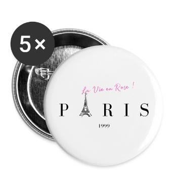 PARIS, die ewige Stadt 1999 La Vie en Rose T-sh - Buttons groß 56 mm (5er Pack) - Weiß - Vorne